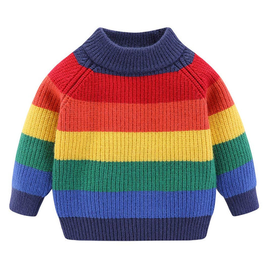 Chandail Tricoté Arc-en-Ciel Enfant | Col Rond | Rayures Colorées - LumeraKids