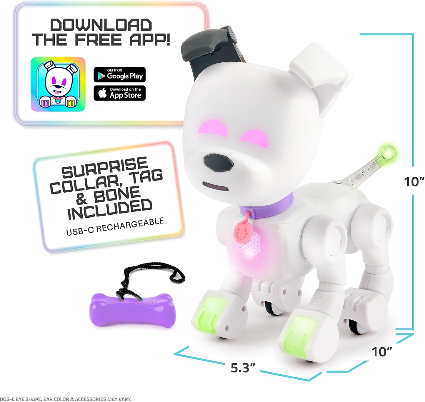 Dog-E : Chien Robot Interactif avec Lumières LED Colorées, 200+ Sons & Réactions, Connecté par Application (Dès 6 ans)