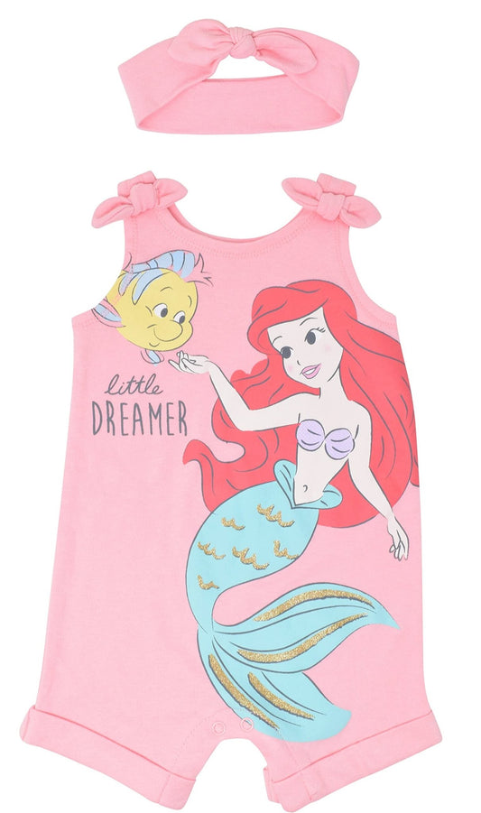 Barboteuse Princesses Disney avec Bandeau | Imprimé Pailleté | Nouveau-né à 5T - LumeraKids