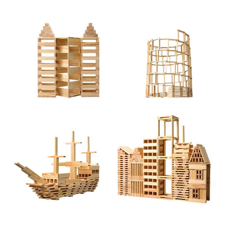 Rectangular Wood-colored Building Blocks Stacked In Layers - 0 - LumeraKids