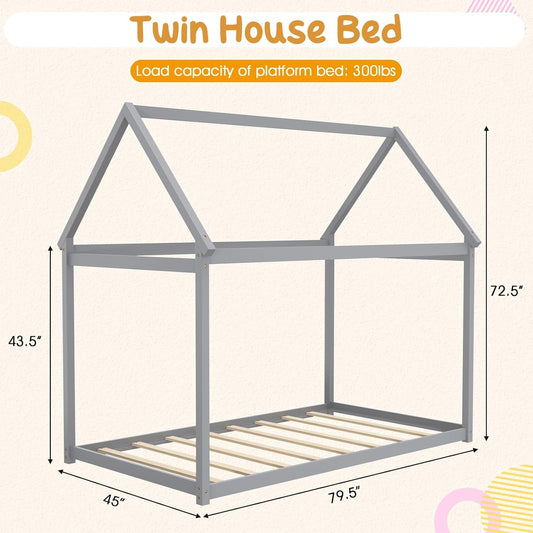 Grey Twin Montessori Playhouse Bedstead Slats Frame - Playhouse - LumeraKids