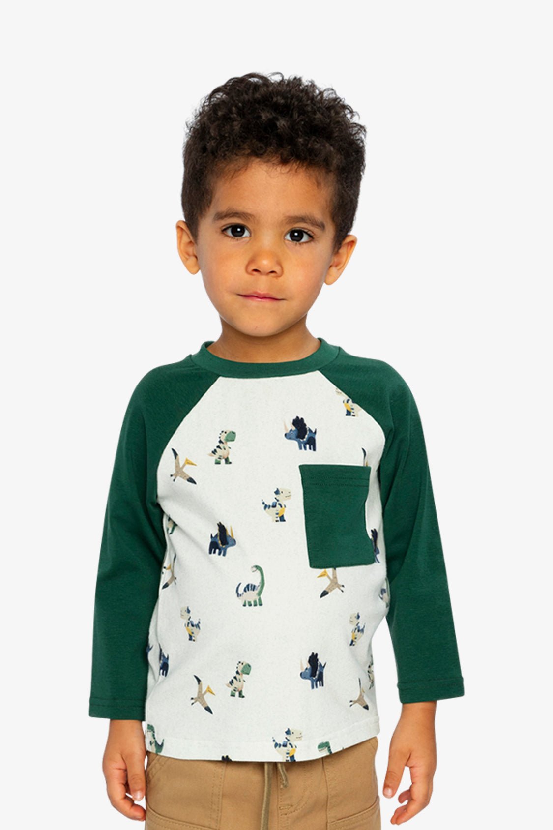 Long Sleeve Raglan T-Shirt Beige Dinosaur Print - Tees & Tops - LumeraKids