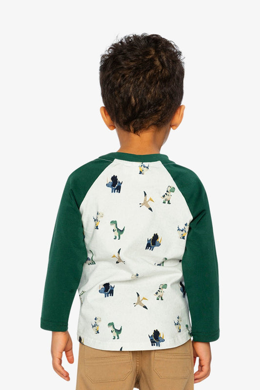Long Sleeve Raglan T-Shirt Beige Dinosaur Print - Tees & Tops - LumeraKids