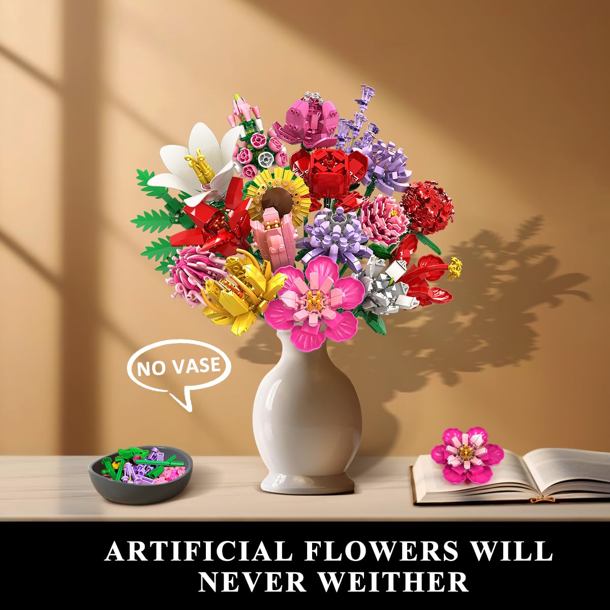 Flower Bouquet Building Set, Valentines Day Botanical Building Block Toy 1464 PCS, 18 Flowers Rose Sunflower Home Plant Decor, Birthday Gifts For Adults Women Boys Girls - 0 - LumeraKids