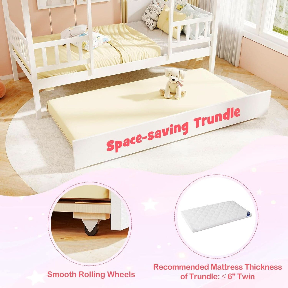 Twin House Bed With Trundle Montessori Inspired Design White