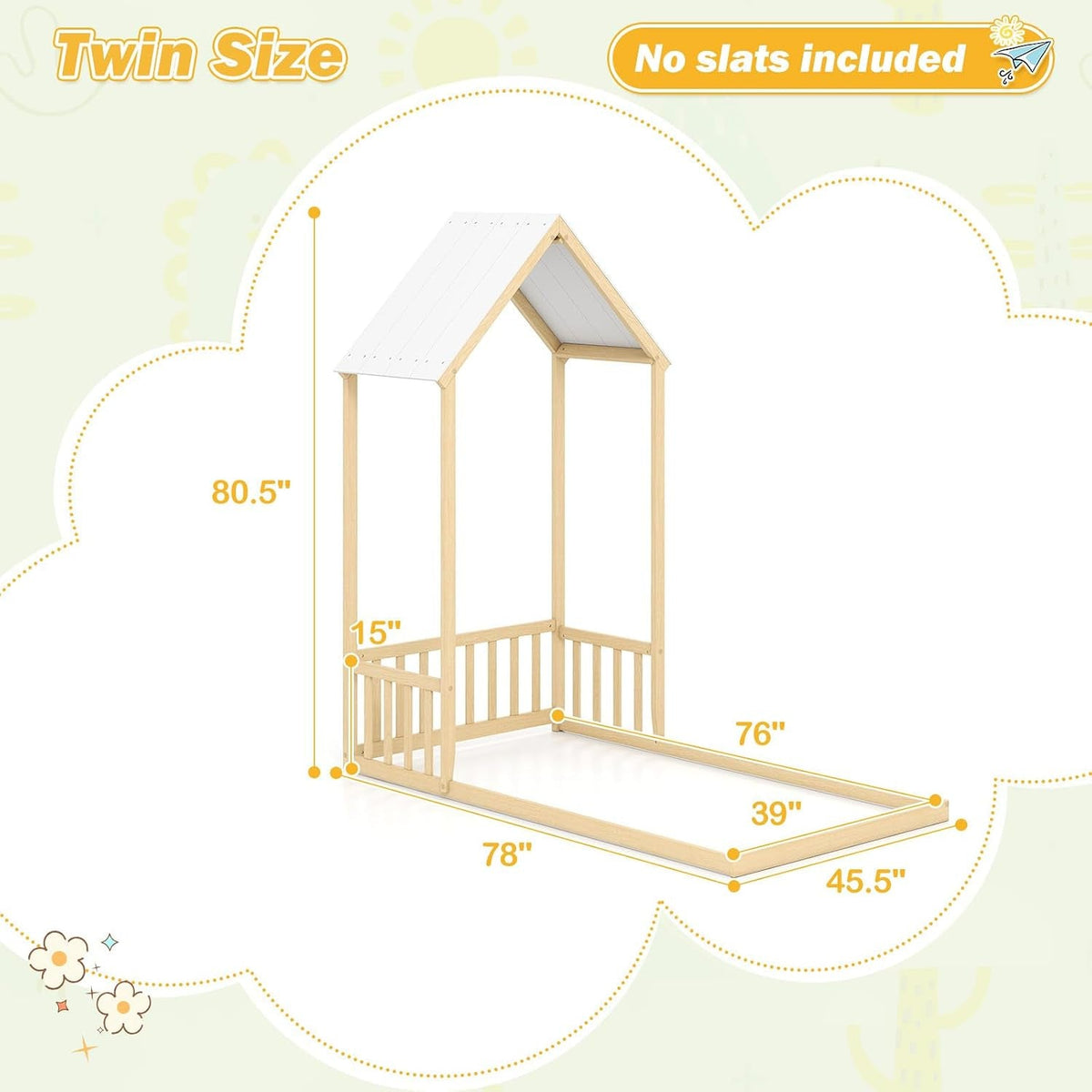 Twin Size Montessori Floor Bed Natural Solid Wood Frame