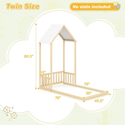Twin Size Montessori Floor Bed Natural Solid Wood Frame