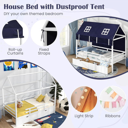 White Twin Montessori House Bed Frame With Drawers
