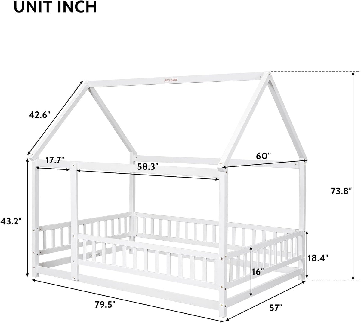 Full Size Wooden Montessori Farmhouse Playhouse Bed