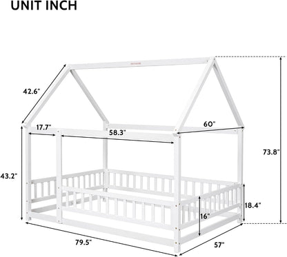 Full Size Wooden Montessori Farmhouse Playhouse Bed