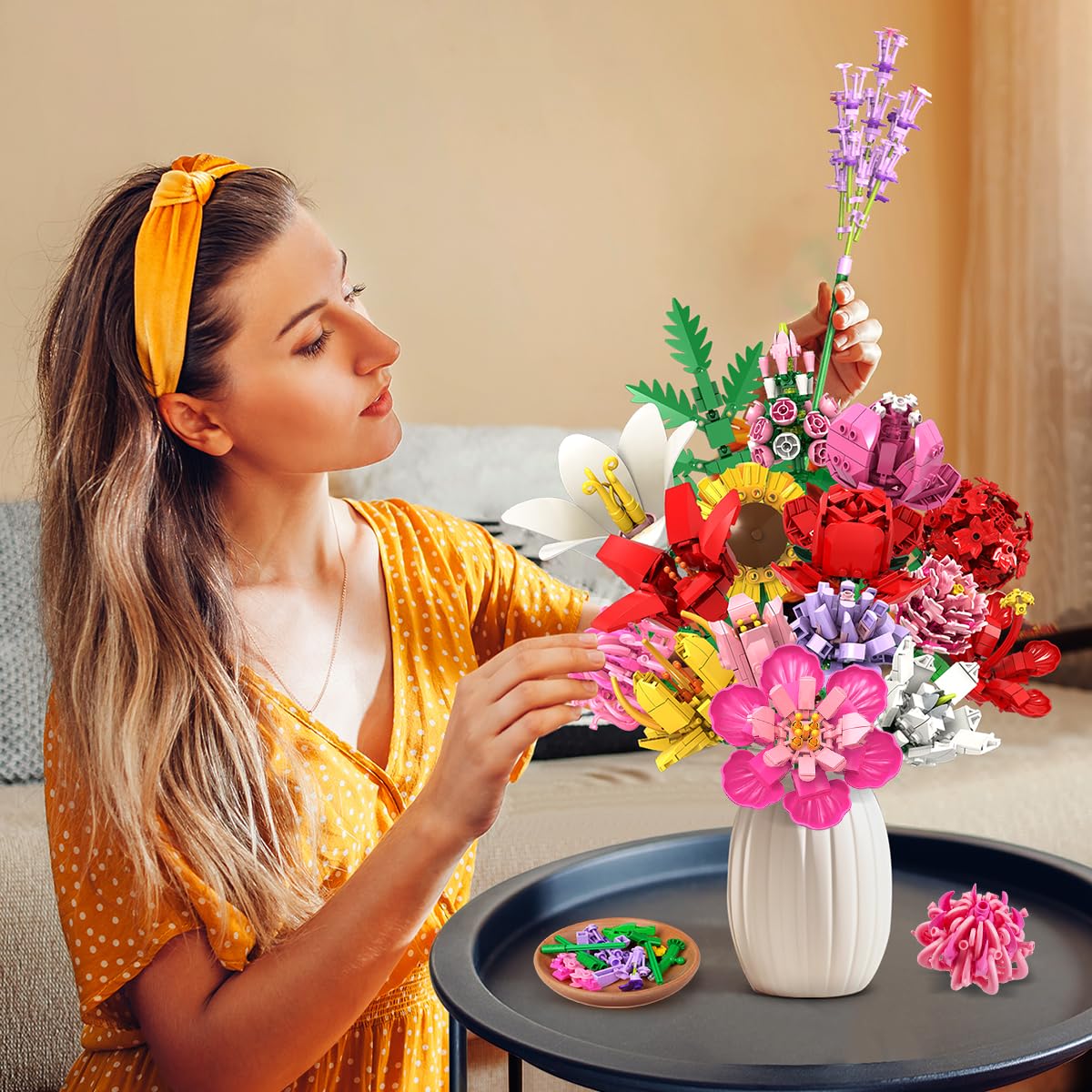 Flower Bouquet Building Set, Valentines Day Botanical Building Block Toy 1464 PCS, 18 Flowers Rose Sunflower Home Plant Decor, Birthday Gifts For Adults Women Boys Girls - 0 - LumeraKids