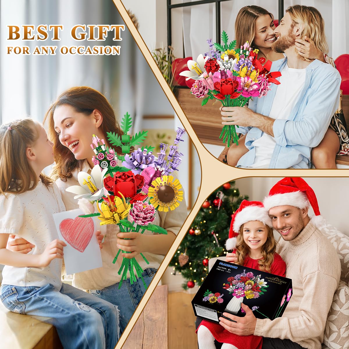 Flower Bouquet Building Set, Valentines Day Botanical Building Block Toy 1464 PCS, 18 Flowers Rose Sunflower Home Plant Decor, Birthday Gifts For Adults Women Boys Girls - 0 - LumeraKids