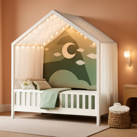 Twin Montessori House Platformbed With Canopy White - Playhouse - LumeraKids
