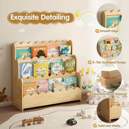 Natural Solid Pine Wood Montessori Nursery Bookshelf