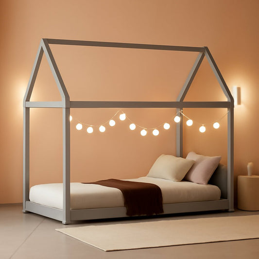 Grey Twin Montessori Playhouse Bedstead Slats Frame - Playhouse - LumeraKids