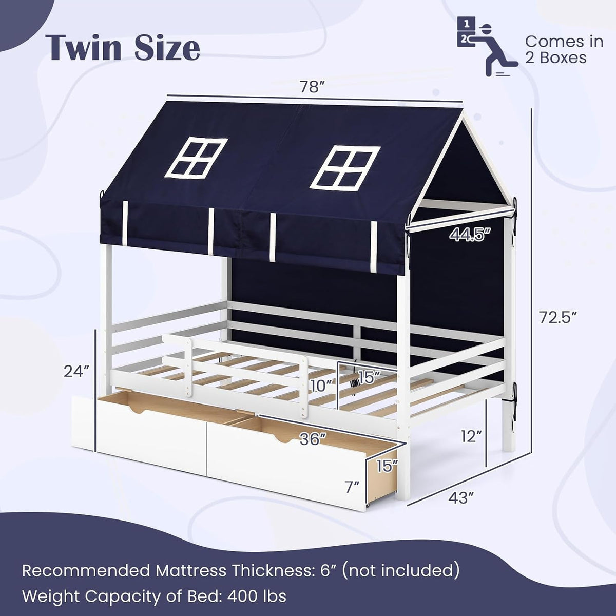 White Twin Montessori House Bed Frame With Drawers
