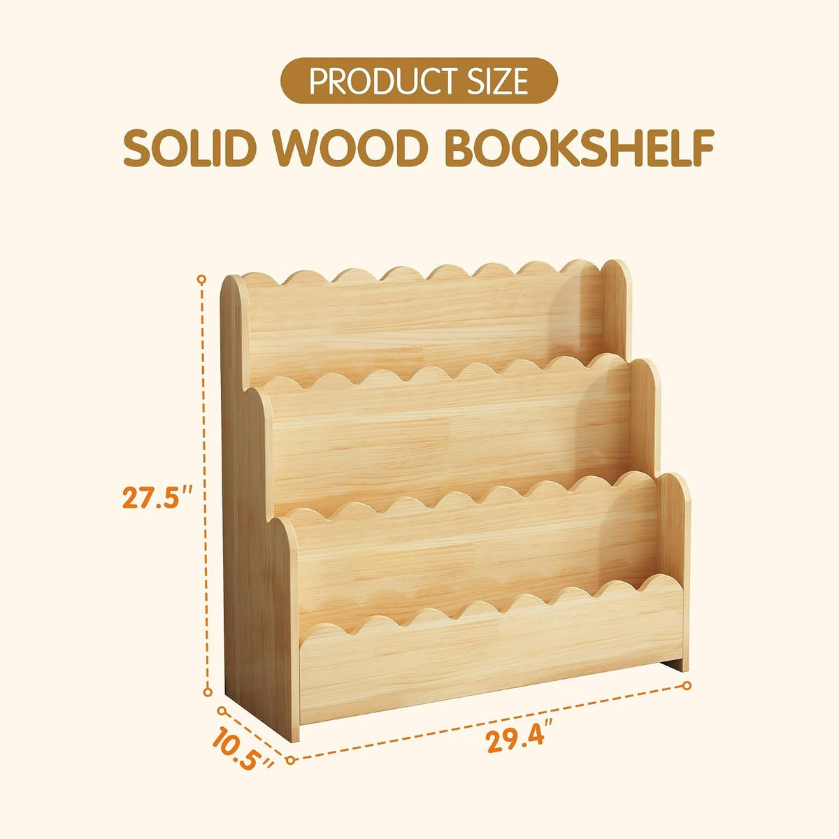Natural Solid Pine Wood Montessori Nursery Bookshelf