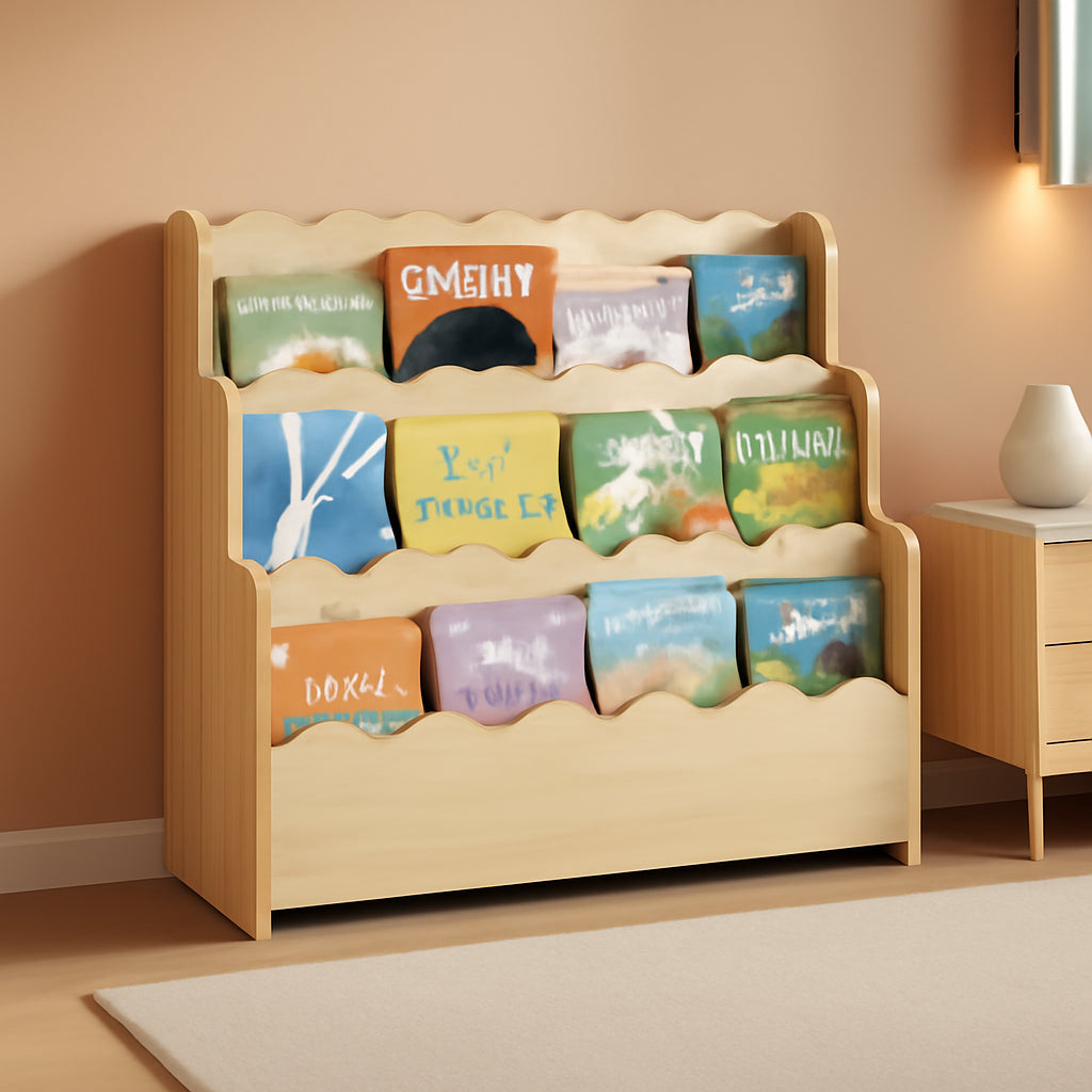 Natural Solid Pine Wood Montessori Nursery Bookshelf