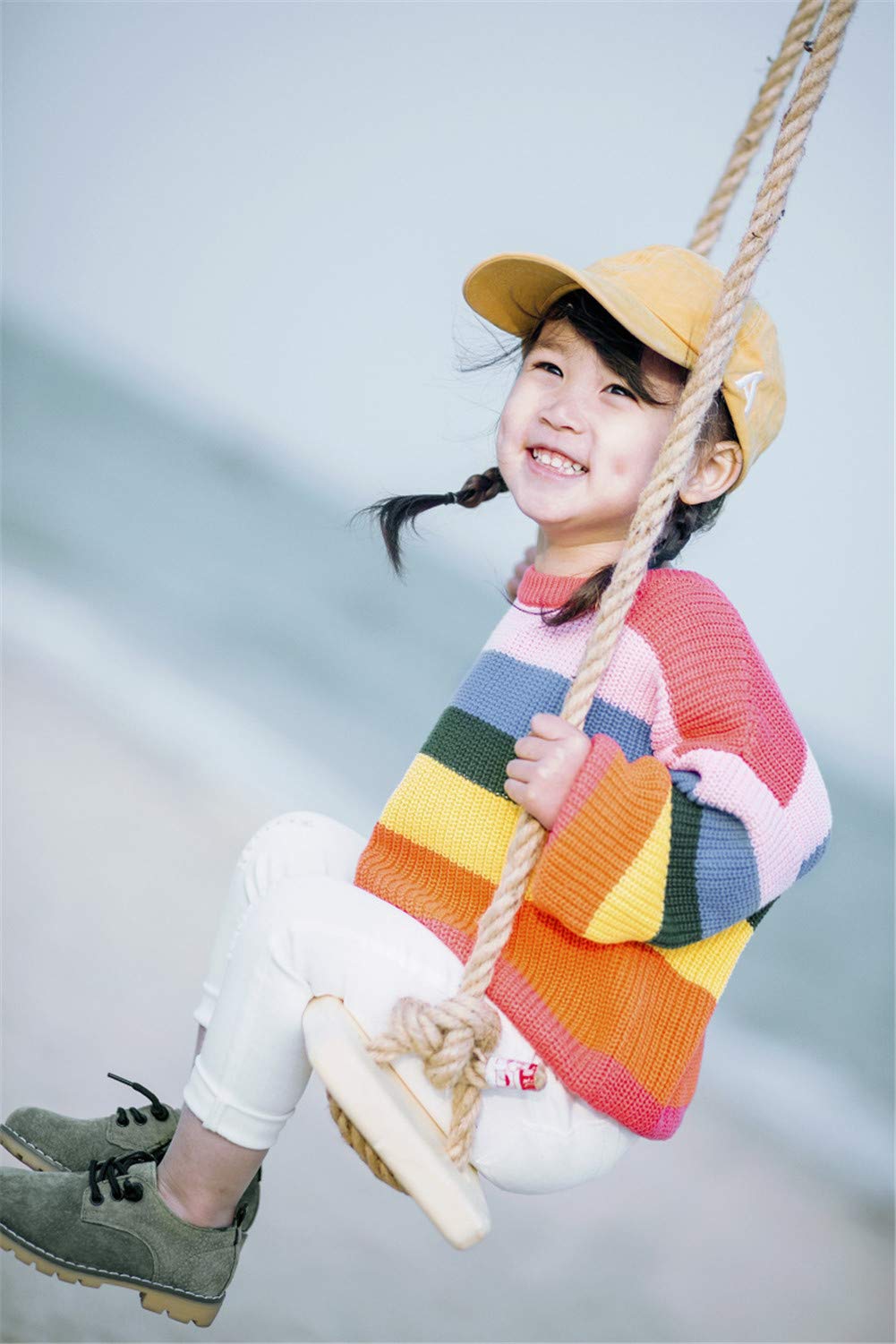 Chandail Tricoté Arc-en-Ciel Enfant | Col Rond | Rayures Colorées