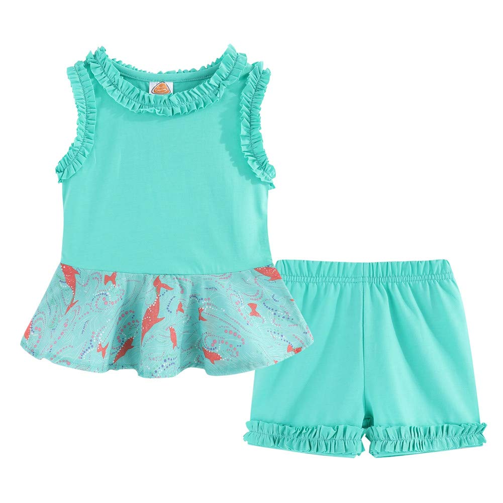 Ensemble 2 Pièces Fille | Haut + Short | Col Dentelle Floral | Coton | 12 mois à 10 ans
