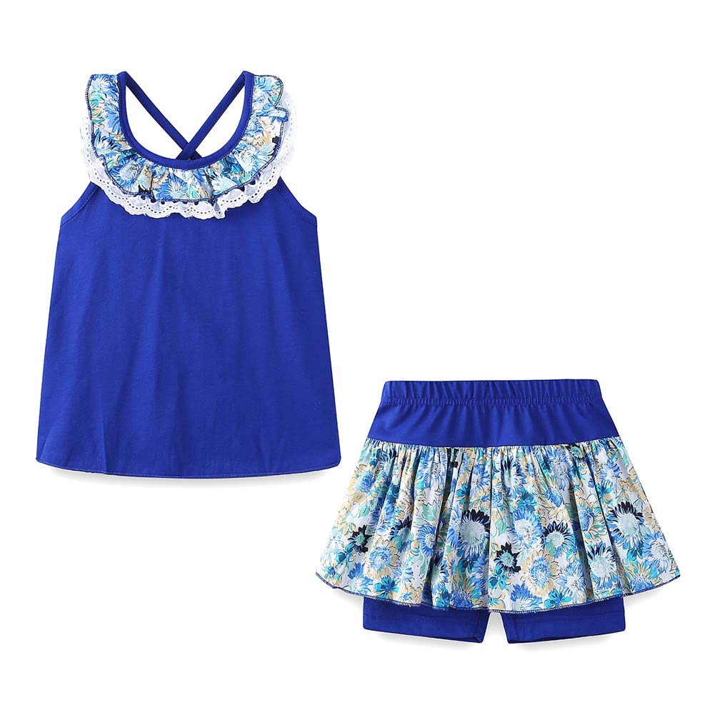 Ensemble 2 Pièces Fille | Haut + Short | Col Dentelle Floral | Coton | 12 mois à 10 ans