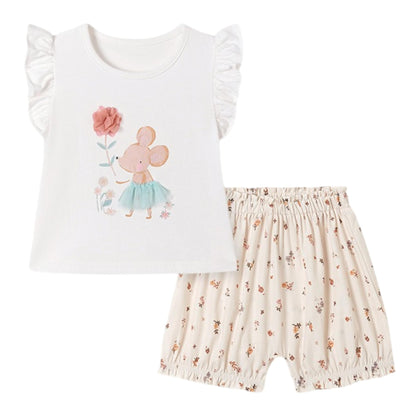 Ensemble 2 Pièces Fille Été | T-Shirt Sans Manches + Short | 100% Coton | 18 mois à 7 ans