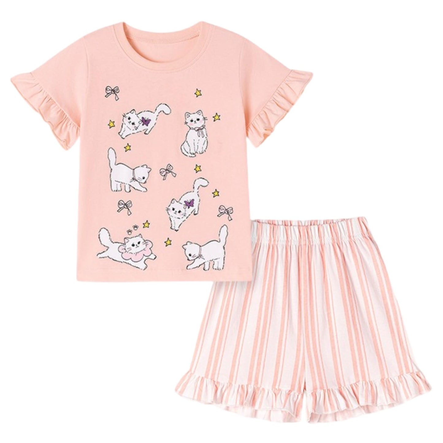 Ensemble 2 Pièces Fille Été | T-Shirt Sans Manches + Short | 100% Coton | 18 mois à 7 ans
