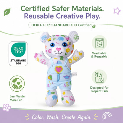 DRAWMYTOY Peluche à Colorier Doodle — 12 Marqueurs Lavables, Lavable en Machine | 3-8 Ans