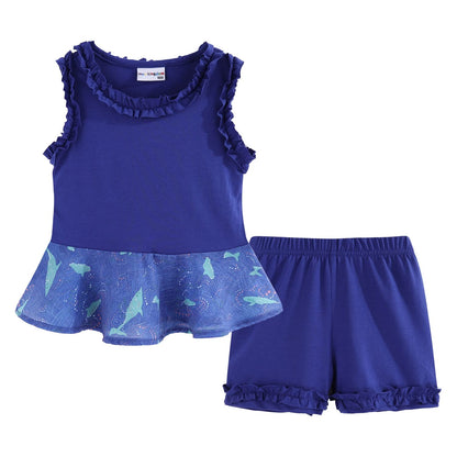 Ensemble 2 Pièces Fille | Haut + Short | Col Dentelle Floral | Coton | 12 mois à 10 ans