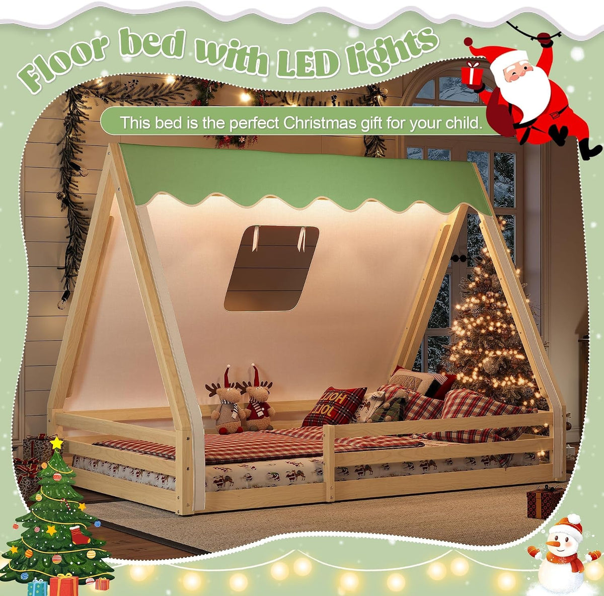 Full Size Premium Montessori Solidwood Floorbed Canopy