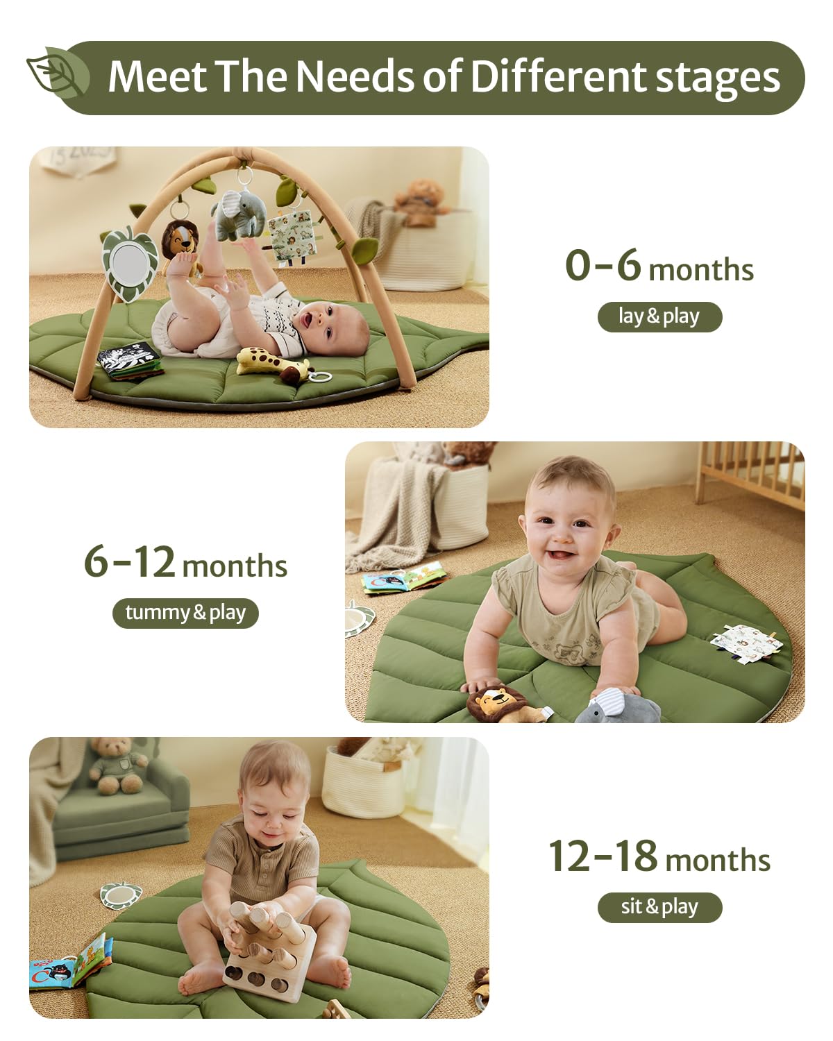 Tapis d'Éveil Bébé Feuille Géante — 6 Jouets Détachables | Blissful Diary
