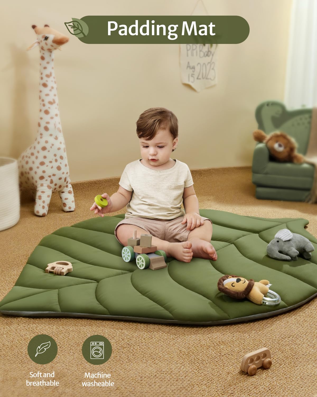 Tapis d'Éveil Bébé Feuille Géante — 6 Jouets Détachables | Blissful Diary
