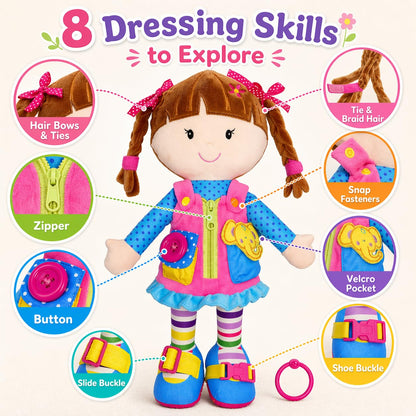 Poupée Éducative Dressy Friends – Prénom Personnalisable | Montessori Apprendre à S'habiller | Cadeau Filles & Garçons 2 ans+