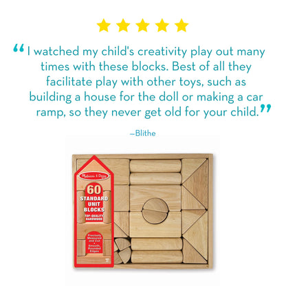Melissa & Doug – Blocs de construction en bois (60 pièces) avec bac de rangement