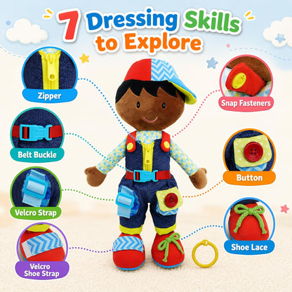 Poupée Éducative Dressy Friends – Prénom Personnalisable | Montessori Apprendre à S'habiller | Cadeau Filles & Garçons 2 ans+