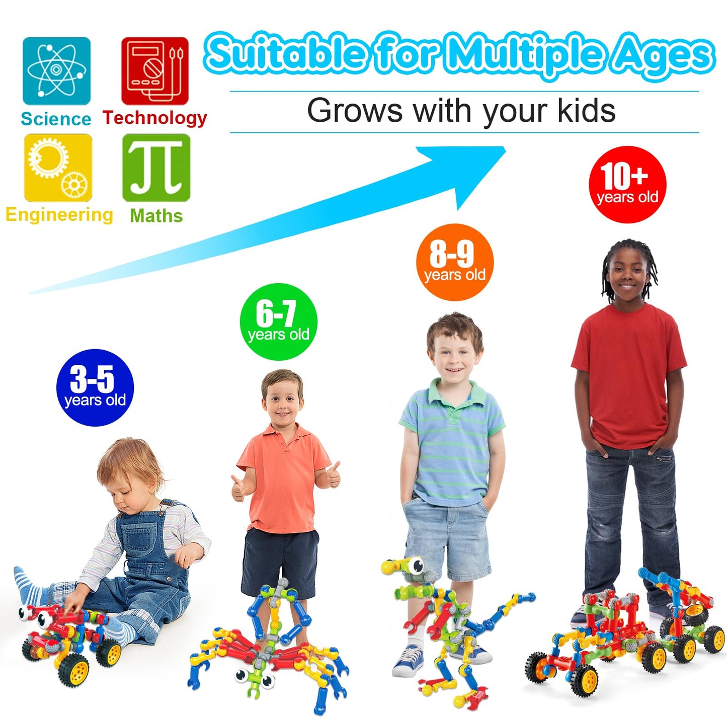 Jeu de construction STEM Qirptey – 125 pièces | Blocs éducatifs pour enfants 3-8 ans | Cadeau créatif