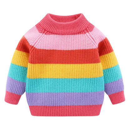 Chandail Tricoté Arc-en-Ciel Enfant | Col Rond | Rayures Colorées