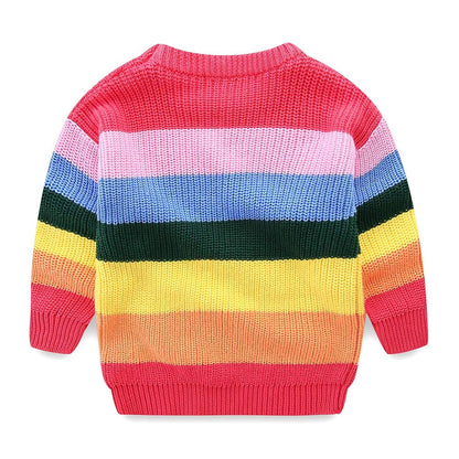 Chandail Tricoté Arc-en-Ciel Enfant | Col Rond | Rayures Colorées