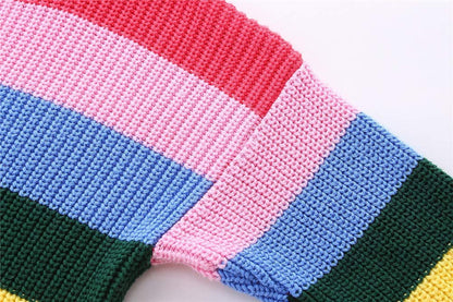 Chandail Tricoté Arc-en-Ciel Enfant | Col Rond | Rayures Colorées