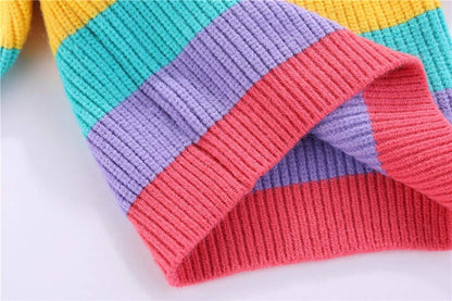 Chandail Tricoté Arc-en-Ciel Enfant | Col Rond | Rayures Colorées