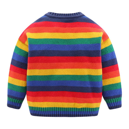 Chandail Tricoté Arc-en-Ciel Enfant | Col Rond | Rayures Colorées