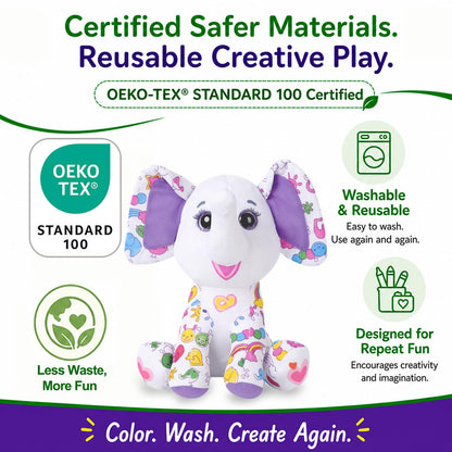DRAWMYTOY Peluche à Colorier Doodle — 12 Marqueurs Lavables, Lavable en Machine | 3-8 Ans