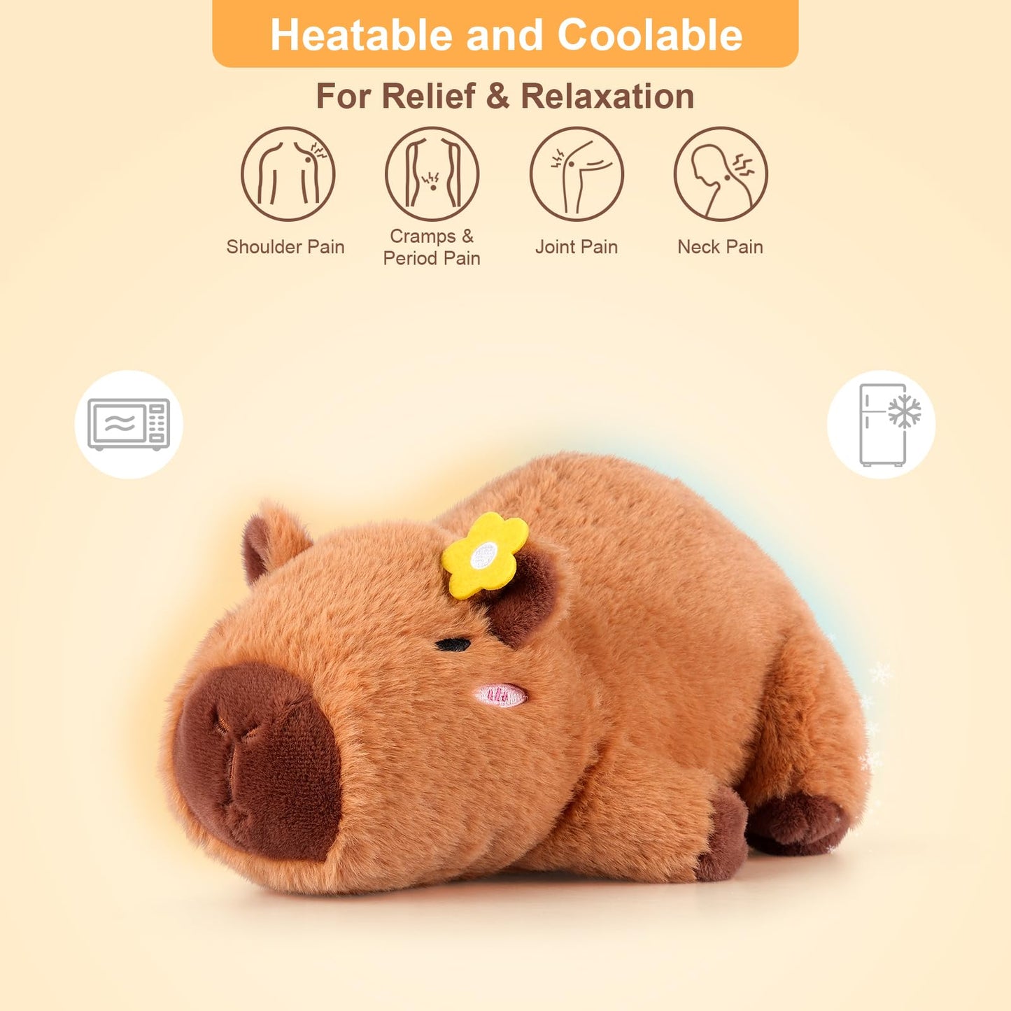 Peluche Capybara Chauffante & Rafraîchissante – Soulagement Naturel, Parfum Lavande | Cadeau Enfants & Adultes