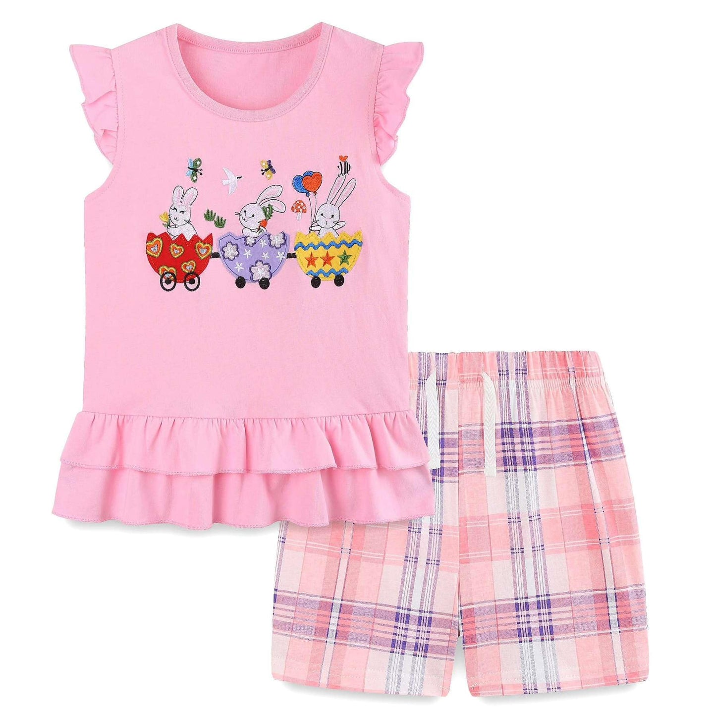 Ensemble 2 Pièces Fille Été | T-Shirt Sans Manches + Short | 100% Coton | 18 mois à 7 ans