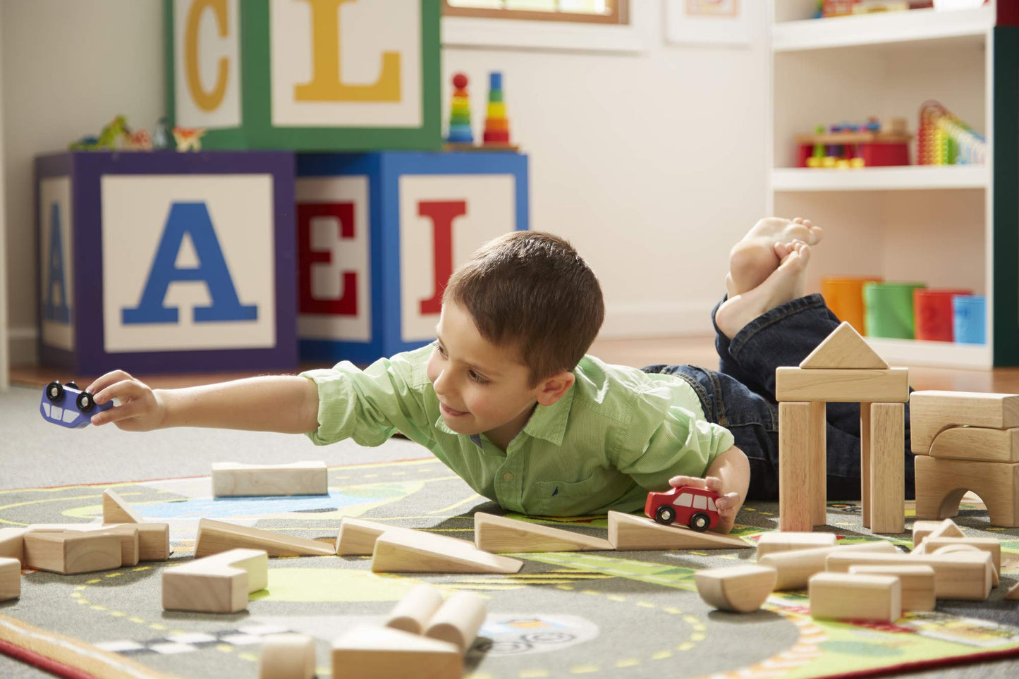 Melissa & Doug – Blocs de construction en bois (60 pièces) avec bac de rangement