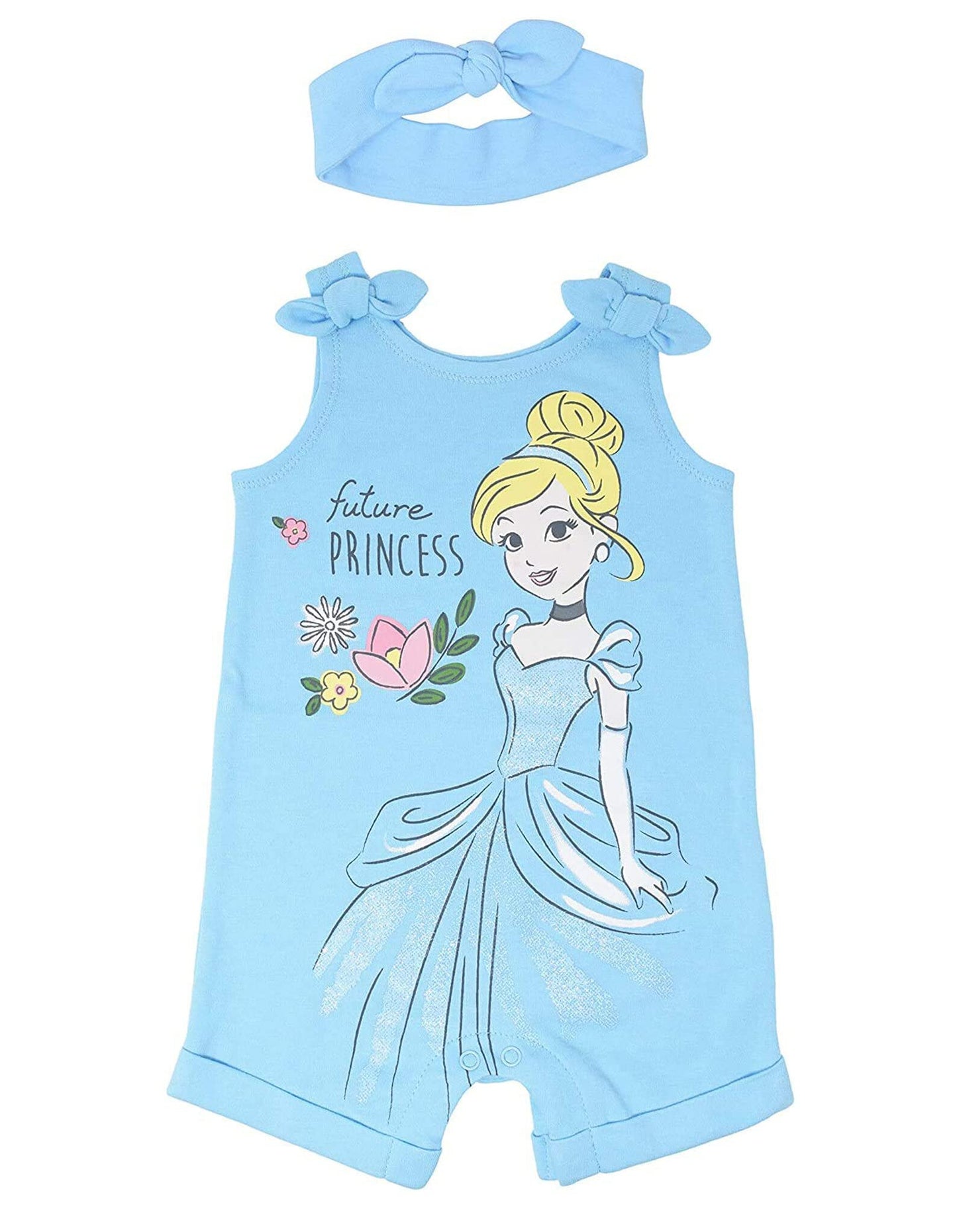 Barboteuse Princesses Disney avec Bandeau | Imprimé Pailleté | Nouveau-né à 5T