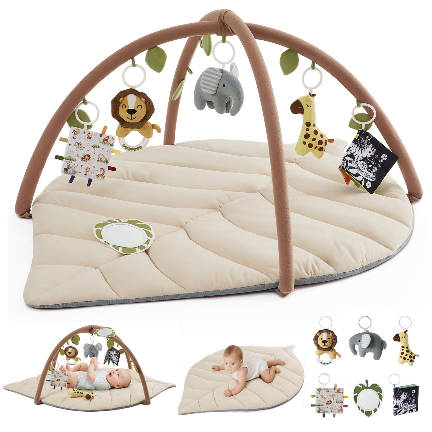 Tapis d'Éveil Bébé Feuille Géante — 6 Jouets Détachables | Blissful Diary