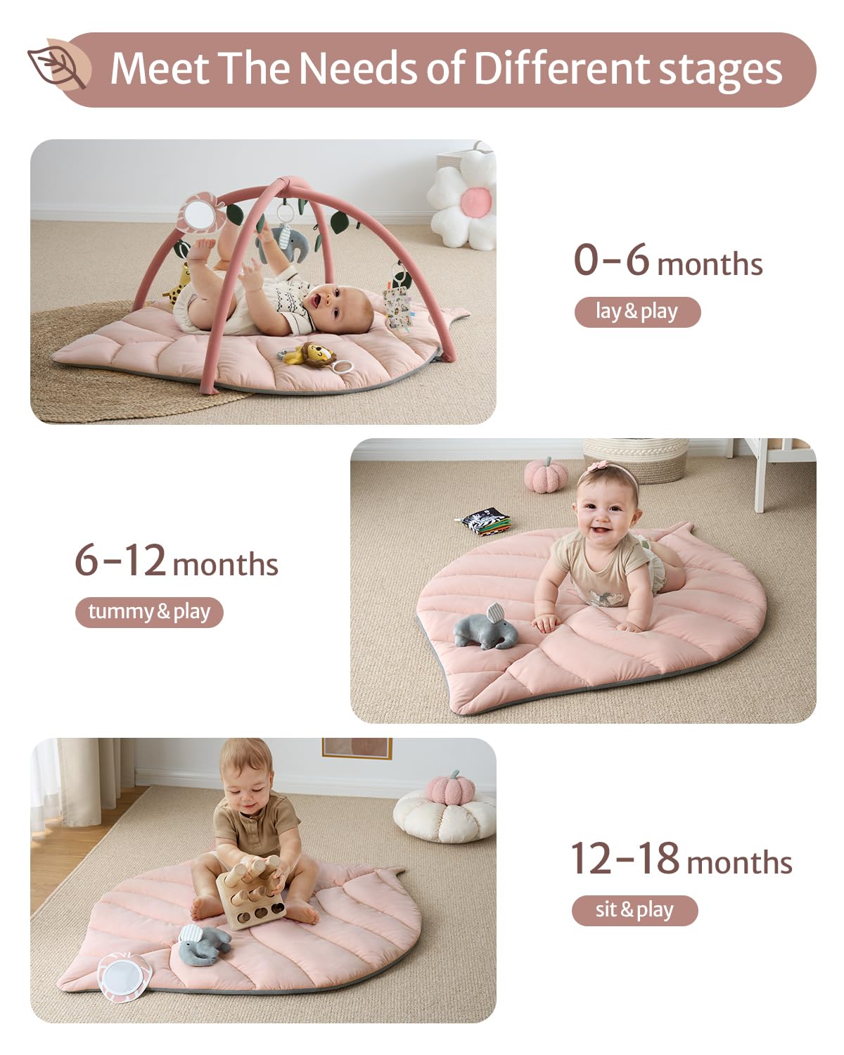 Tapis d'Éveil Bébé Feuille Géante — 6 Jouets Détachables | Blissful Diary