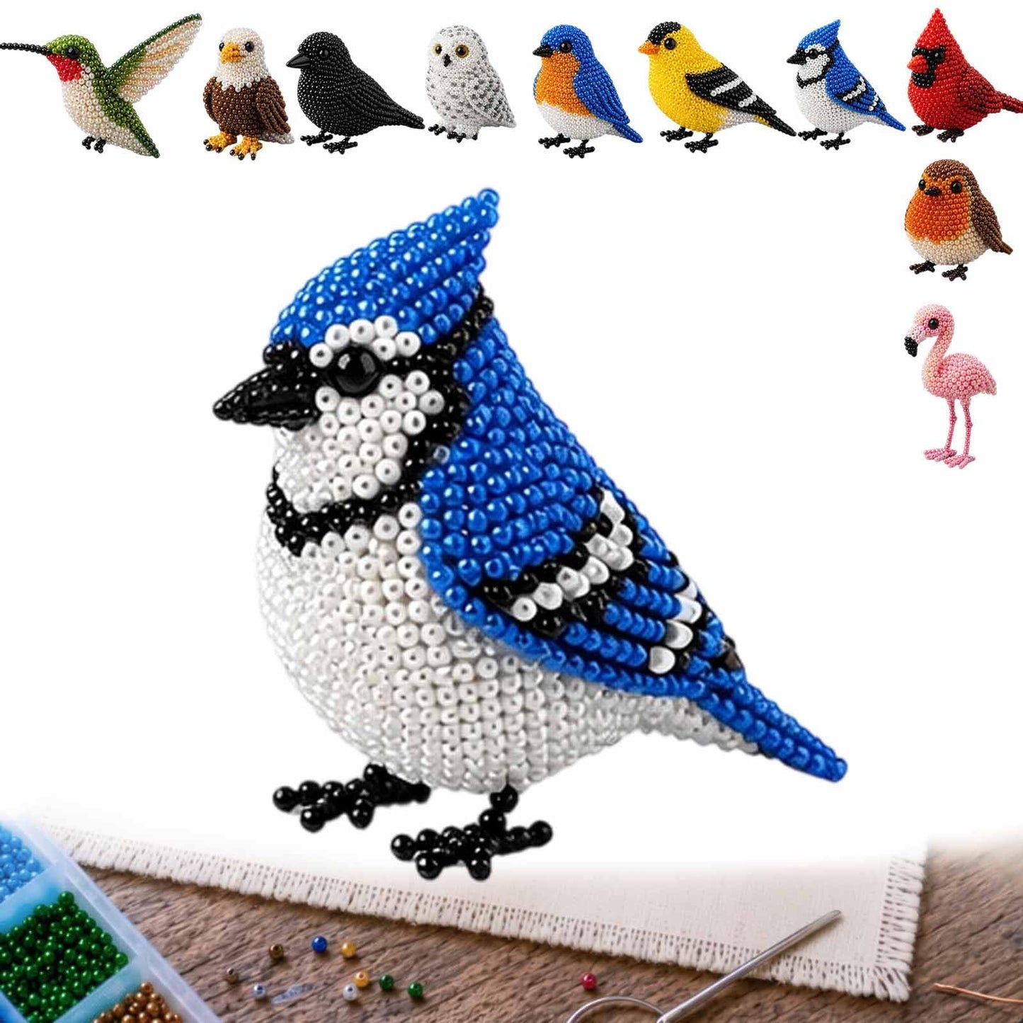 Kit DIY Oiseaux en perles 3D – Broderie artisanale pour adultes et débutants