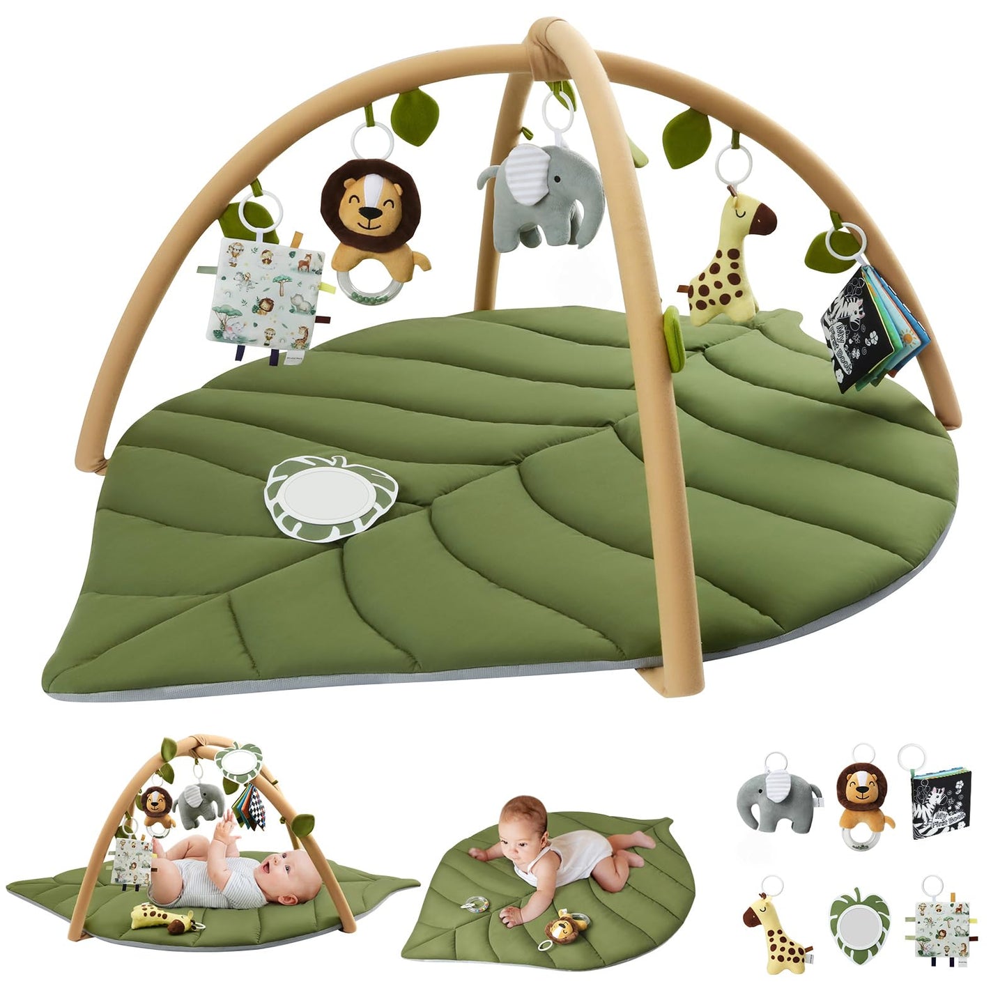 Tapis d'Éveil Bébé Feuille Géante — 6 Jouets Détachables | Blissful Diary